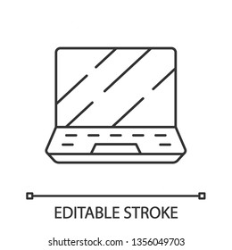 Gaming laptop linear icon. Esports digital device. Game hardware. Gamer digital equipment. Thin line illustration. Contour symbol. Vector isolated outline drawing. Editable stroke