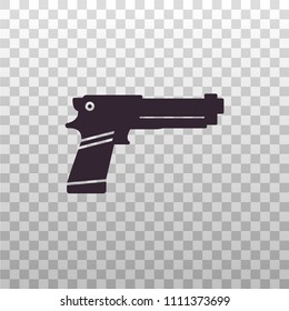 Gaming light gun controller - black silhouette icon on isolated transparent background. Toy handgun or pistol sign, symbol, pictogram. Weapon vector illustration.