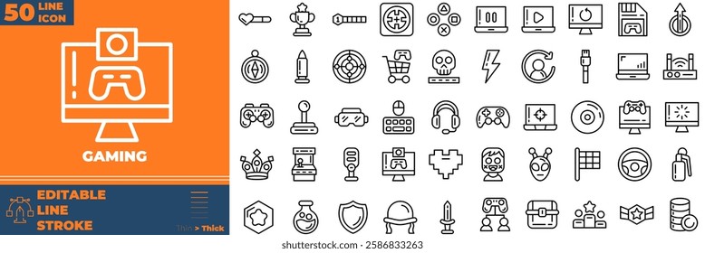 Gaming Line Editable Icons set. Vector illustration in modern thin line style of gaming icons: control, play, joystick, etc