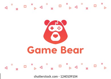 Gaming logo concept, bear head silhouette and controller as eyes