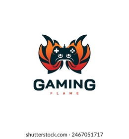 gaming logo design with keypad controller and fire vector illustration