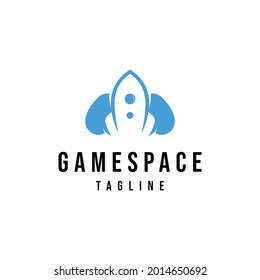 diseño de logotipo de juegos con inspiración de cohete y almohadillas de juego
