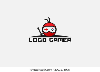 Gaming Logo Design Vector illustration . ninja head whit joystick mascot for gamers . creative e-sports logo design for identity and community