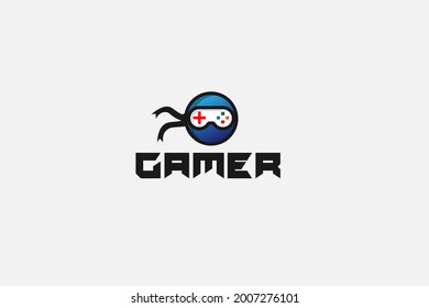 Gaming Logo Design Vector illustration . ninja head whit joystick mascot for gamers . creative e-sports logo design for identity and gamers community