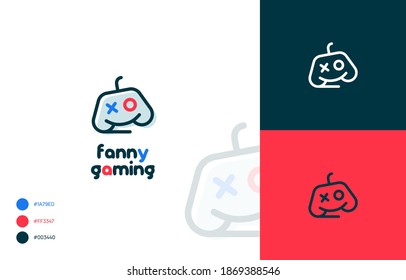 Gaming logo with fun style smile gamepad illustration, Ready for animation