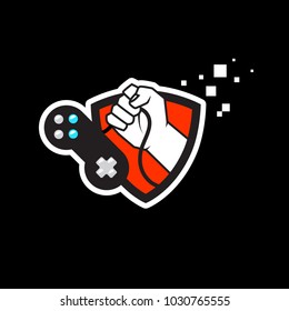 gaming logo joypad with shield game secure