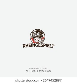 Logotipo de jogo com o personagem pirata e elementos do jogo, divertido e brincalhão pirata mascote logotipo do jogo, Ícone de jogo abstrato com pirata e dados em círculo
