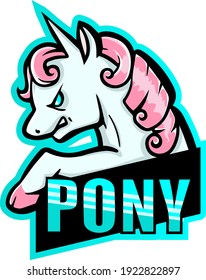 Gaming logo. Very beautiful evil fighting pony. Angry unicorn. The logo is suitable for the gaming team. Vector. Isolated from the background svg
