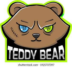 Gaming logo. Very beautiful evil teddy  bear. Angry wild teddy bear. The logo is suitable for the gaming team. Vector. Isolated from the background