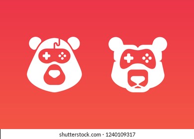 Gaming logos concept, bear head silhouette with controller as eyes
