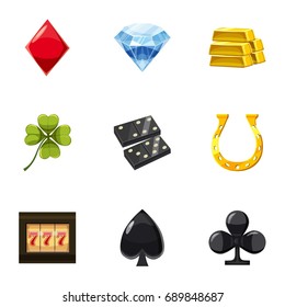 Gaming luck icons set. Cartoon set of 9 gaming luckvector icons for web isolated on white background