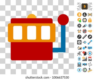 Gaming Machine icon with bonus bitcoin mining and blockchain icons. Vector illustration style is flat iconic symbols. Designed for cryptocurrency apps.