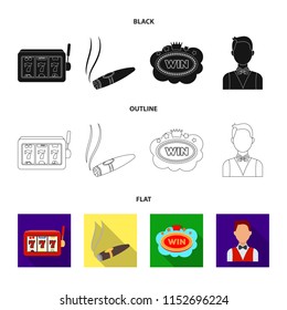 A gaming machine a one-armed bandit, a cigar with smoke, a five-star hotel sign, a dilettante in a vest. Casinos and gambling set collection icons in cartoon style vector symbol stock illustration web