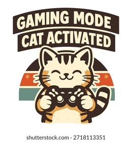 Modo de juego Gato Activado Lindo Gato Retro Gamer Ilustración vectorial