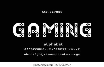 Gaming modern abstract digital crypto font. Logo creative font, type, technology, movie, digital, music, movie. Font and illustration in vector format.