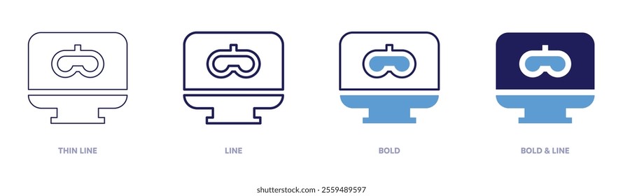 Gaming monitor icon in 4 different styles. Thin Line, Line, Bold, and Bold Line. Duotone style. Editable stroke.