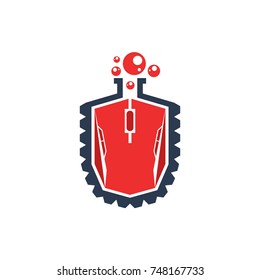 Gaming Mouse with Gear and Water Foam Logo Vector Design