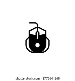 Gaming mouse icon in black flat glyph, filled style isolated on white background