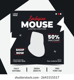 gaming mouse social media post, template – perfect for product promotions, new arrivals, and online sales. square banner, design for computer mouse marketing and ecommerce ads.