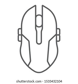 Gaming mouse thin line icon, game and device, computer mouse sign, vector graphics, a linear pattern on a white background, eps 10.