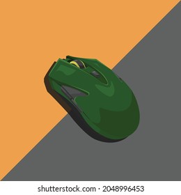 Gaming Mouse Vector Illustration  with Ergonomic Style and Green Color in Flat Design. 