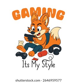 Gaming is my style. no gamig no life fox playing a game sticker and tshirt design