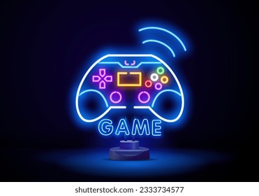 Gaming Neon Schild Vektor. Spielen Sie Design Vorlage Neonzeichen, heller Banner, Neonsignatur, helle Werbung, helle Inschrift. Vektorgrafik