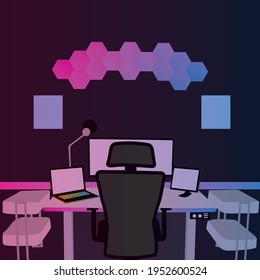 Gaming Pc Setup With RGB Lights Creative vector illustration
