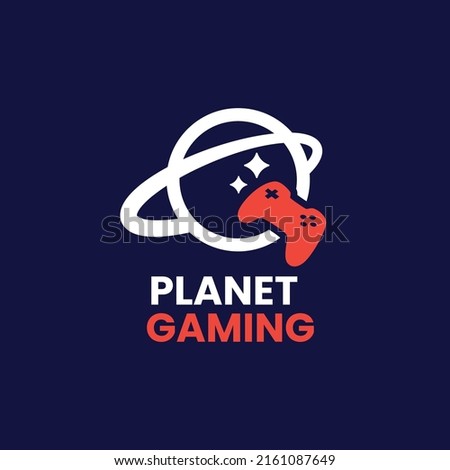 Gaming with planet logo design vector graphic symbol icon sign illustration creative idea