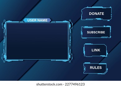 gaming screen interface design Broadcast game screen panel and buttons. Online gaming frame border design	
