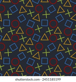 Gaming seamless pattern with figures of a gamepad or game controller in a cyberpunk palette