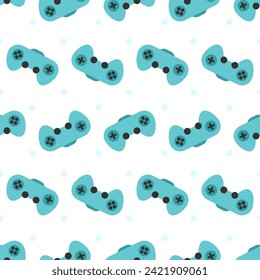 Gaming seamless pattern vector. Video games console joystick icon. Cartoon background illustration. Graphic design, linear print, banner, card, poster, card, doodle wallpaper.