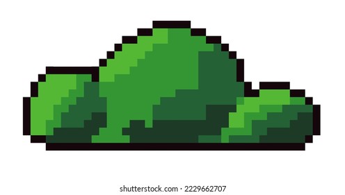 Gaming setting or level details, pixel shrubs or bushes with greenery and foliage. Nature and wilderness of forest. Pixelated isolated icon for 8 bit game, retro design. Vector in flat style