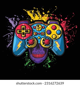 Gaming and skull vector illustration, Vector play station stick controller cartoon illustration premium vector