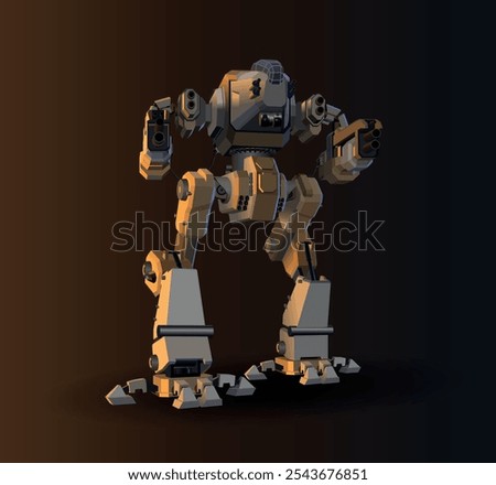 Gaming space combat robot with guns. Vector.