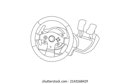 Vector de arte de la línea de dirección de juegos.  Ilustraciones y vectores del volante de giro de línea. Volante de dirección.