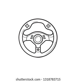 Gaming steering wheel hand drawn outline doodle icon. Gaming device, racing game accessory concept. Vector sketch illustration for print, web, mobile and infographics on white background.