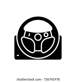 gaming steering wheel icon, vector illustration, black sign on isolated background