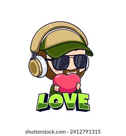 Gaming streamer guy with sunglasses give love esport mascot logo