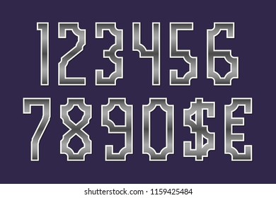 Gaming stylized monochrome numbers with currency signs of dollar and euro.