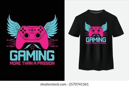  Gaming t shirt design, add wings, with slogan texts, for t-shirt print on demand