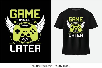  Gaming t shirt design, add wings, with slogan texts, for t-shirt print on demand