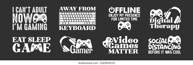 Paquete de diseño de camisetas para juegos, diseño de camisetas para juegos vectoriales, camisa para juegos, tipografía para juegos para camisetas Colección de diseño
