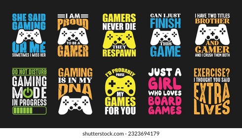 Gaming T shirt Design Bundle, Vector Gaming T shirt  design, Gamer shirt,  Gaming typography T shirt design Collection