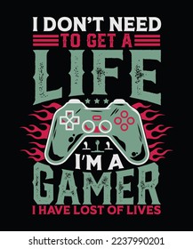 Gaming t shirt design, Vector, Retro,typography, vintage gaming gamer t shirt design.