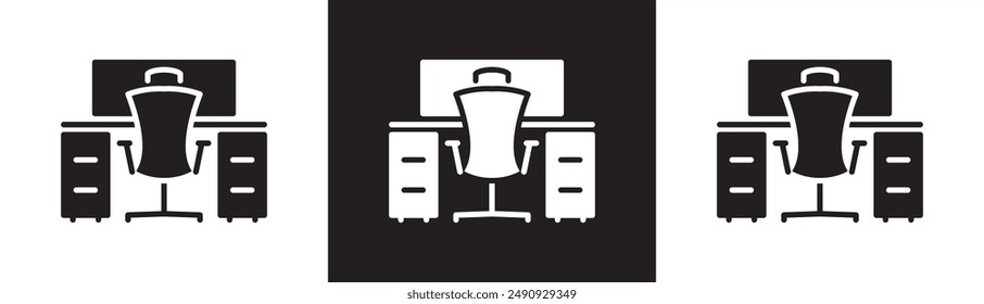 Gaming table icon, Work desk flat icon. computer settings line icon related to management and administration. Vector illustration icon isolated on black and white transparent background.
