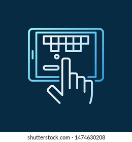 Gaming tablet vector colored linear icon - tablet with hand and game concept sign on dark background