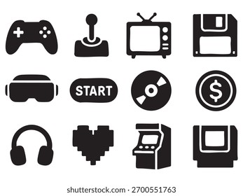 Gaming-Technologie schwarze Icon-Set. 