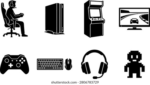 Gaming and Technology Black Silhouette Icon Set Collection