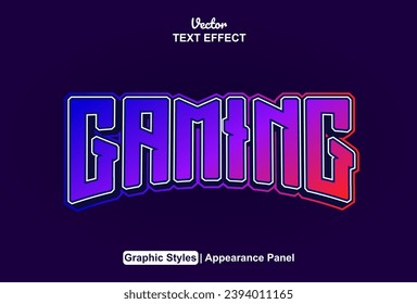 gaming text effect with blue color graphic style and editable.
